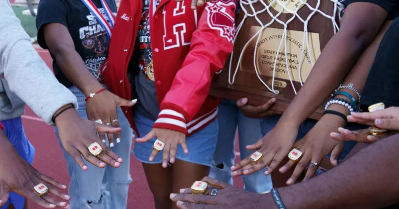 Hitchcock girls basketball team receives state championship rings