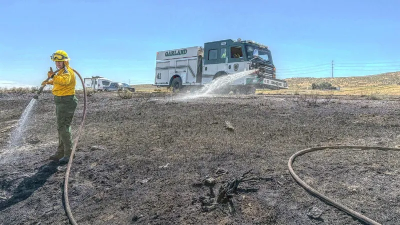 Grass fire contained in Garland near I-15