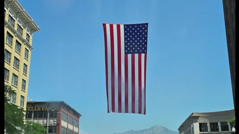 Massive American flag in downtown Ogden flying for Pioneer Day taken down
