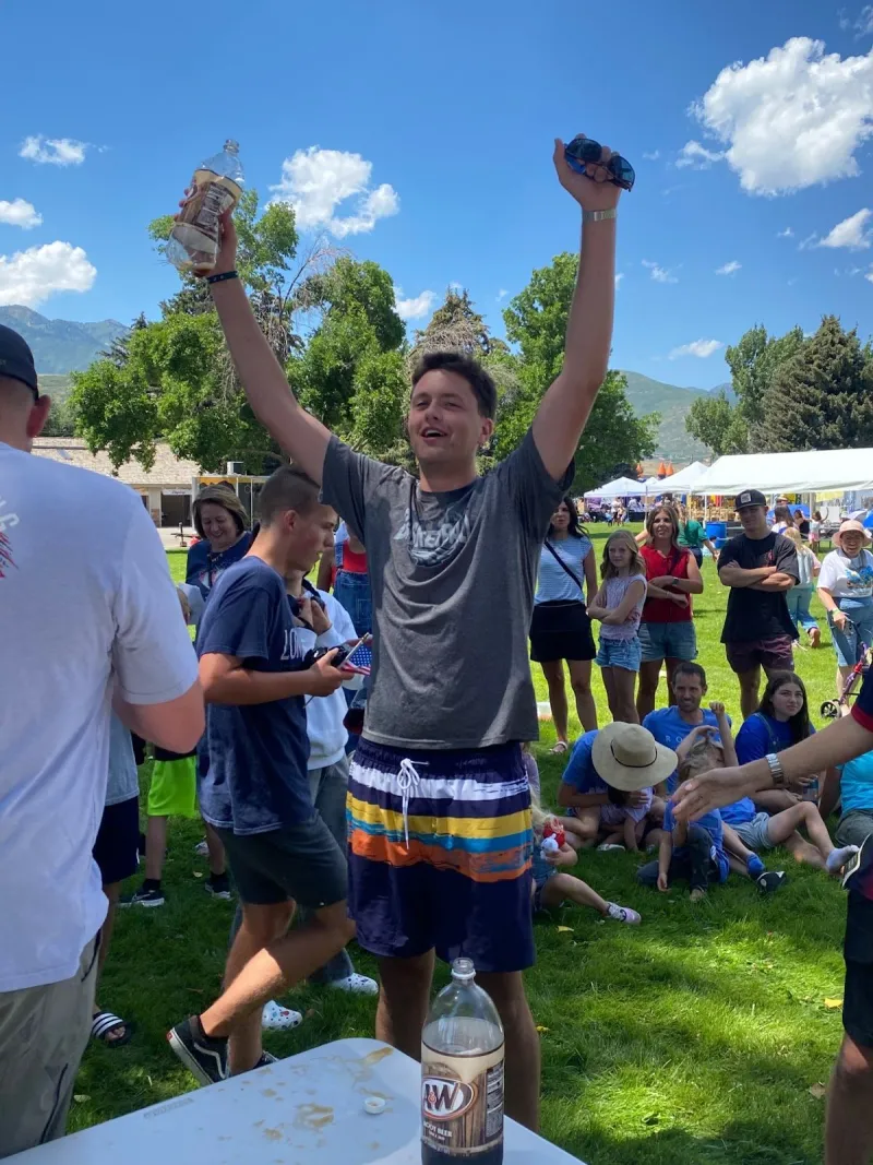 Root beer chug tradition continues on Pioneer Day