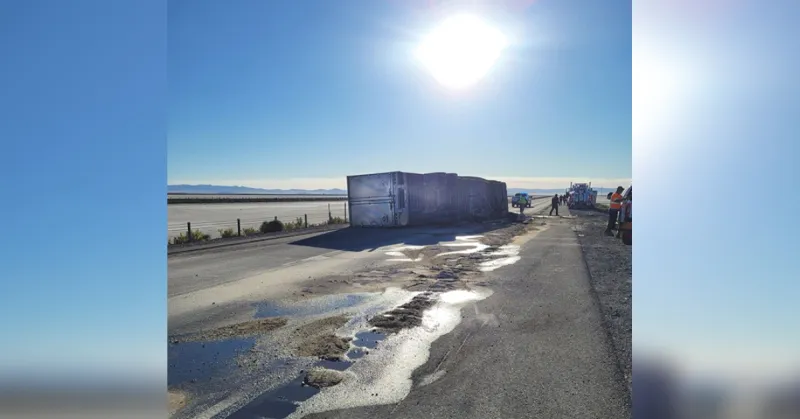 Pickup strikes semi following rollover on I-80