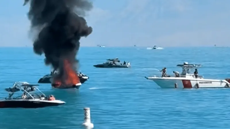 Six people rescued from water after jumping off burning boat in Bear Lake