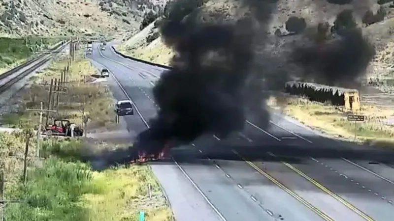 Driver escapes safely before minivan erupts into flames in Spanish Fork Canyon
