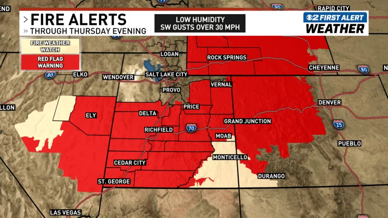Temperatures drop slightly due to dry cold front moving through northern, central Utah