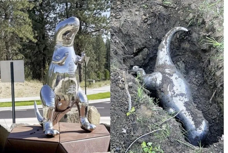 Remember the Shiny Stolen T-Rex Statue in Spokane? He's Been 'Unearthed'
