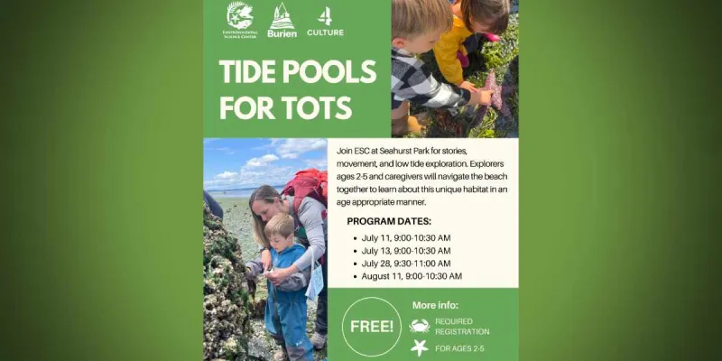 Environmental Science Center's free 'Tide Pools for Tots' returns to Seahurst Park starting Saturday, July 11
