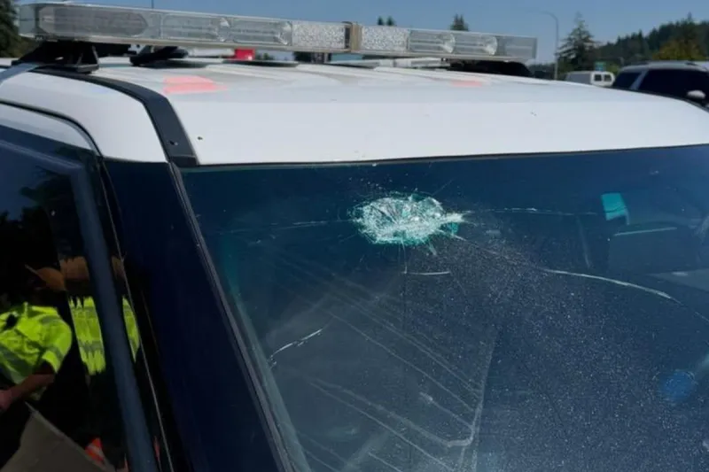 Two Semis Crash on I-5 So Close to Trooper, His Windshield Broke