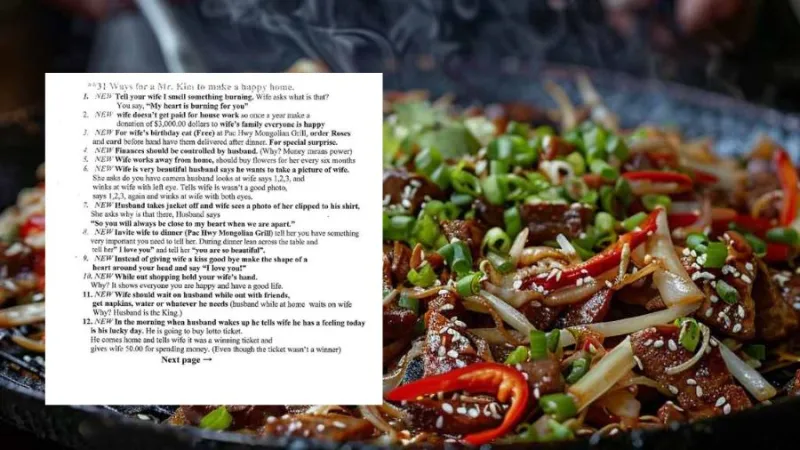 Harger: A Mongolian grill owner left 31 tips for a happy marriage on every table. I still think about them