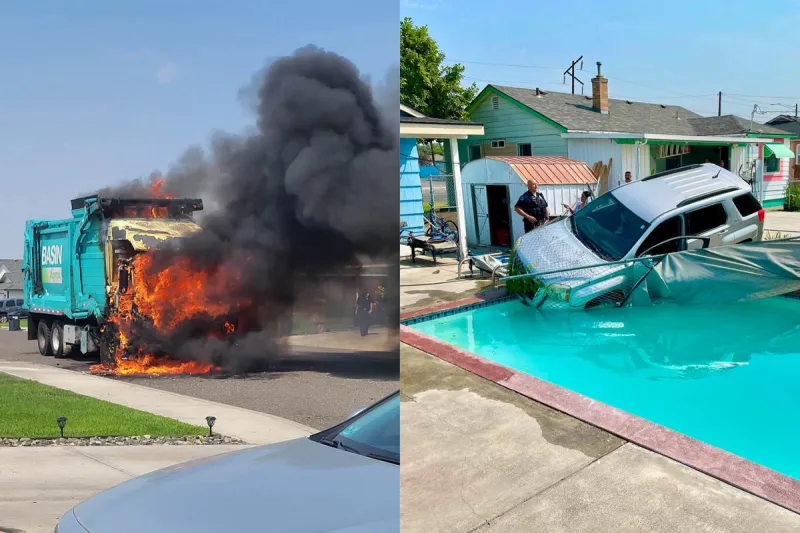 One Wild Day in Pasco: SUV in Pool, Truck Engulfed in Flames