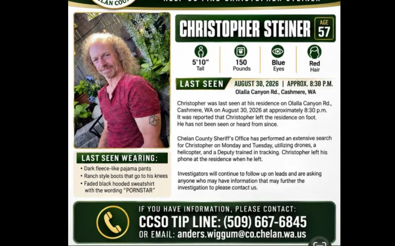 Search Continues for Cashmere, WA Man, Missing Since August 30th