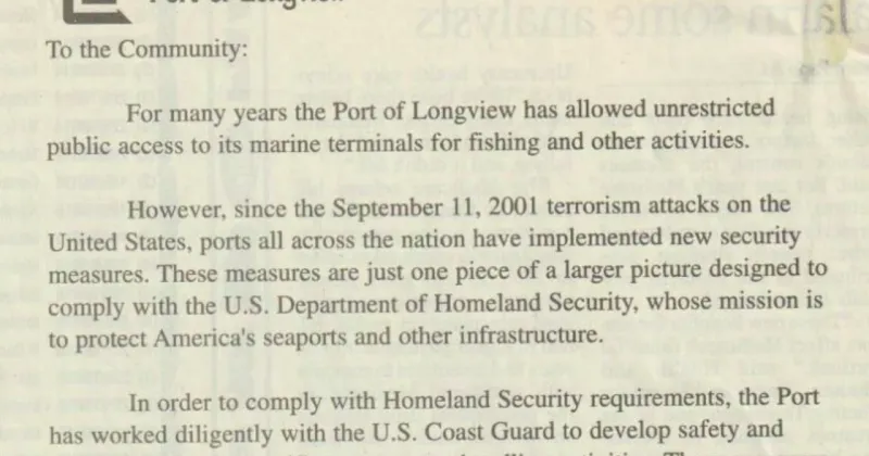 LETTER: Port of Longview's 2004 security enhancements