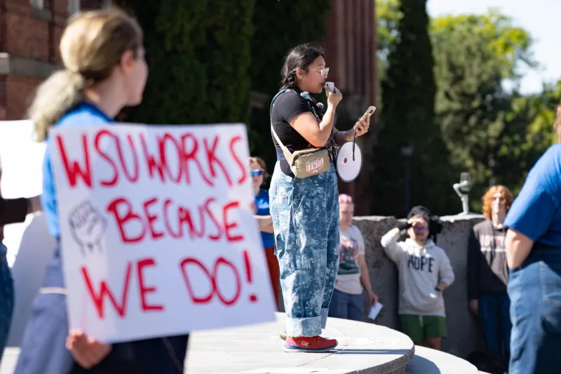 Student worker union members criticize WSU admin at rally