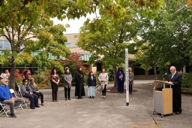 VIDEO, PHOTOS: 'May peace prevail on earth.' South Seattle College welcomes Rotary Club of West Seattle's 10th Peace Pole