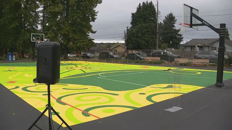 Seattle Storm and Seattle Parks cut the ribbon on refreshed court at Benefit Playground