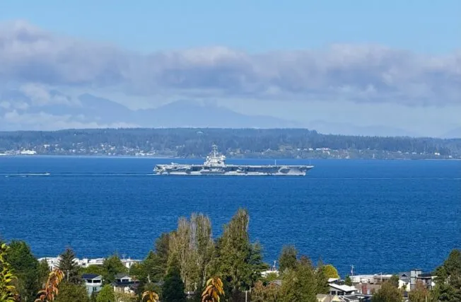 SEEN OFF WEST SEATTLE: Aircraft carrier USS Ronald Reagan outbound again