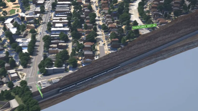 Animated flyover shows 3 Line route and tunnel soil layers of West Seattle link extension