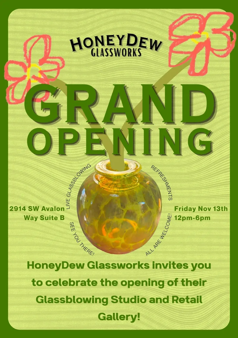 UPDATE: Honeydew Glassworks will celebrate its Grand Opening Nov. 13