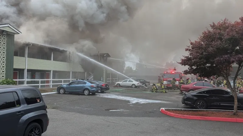 Crews battle hot spots after Tumwater apartment blaze displaces about 30 units