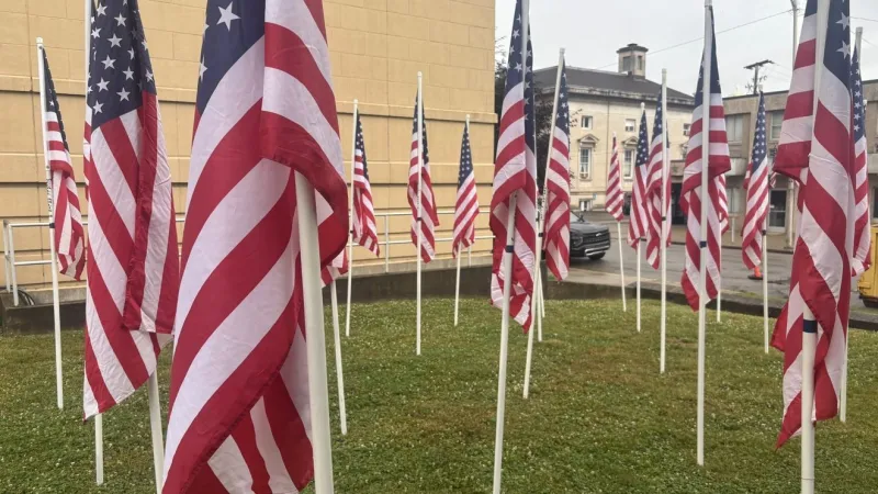 Flags placed to honor fallen soldiers from Lawrence County, Ohio