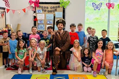 Mountaineer Mascot, BHS Alum Reese Allen Returns to Where His Education Began with Visit to JES