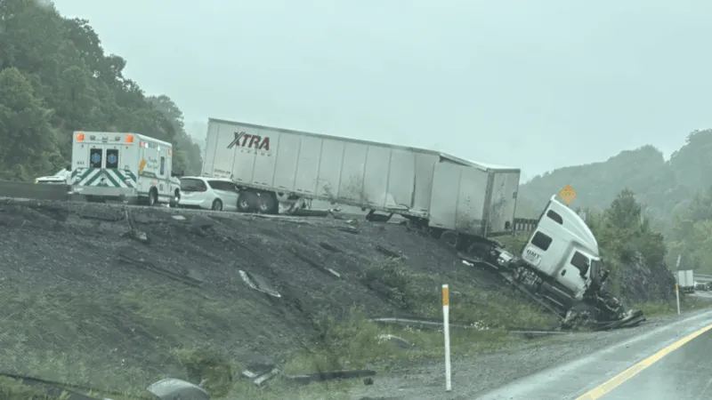Tractor trailer crash injures two, closes I-77 North in Fayette County