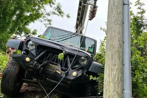 Jeep Slams into Area Utility Pole, Knocking Out Power Locally for Several Hours; No One Injured in Wreck