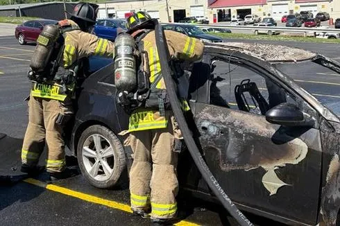 Despite Rapid Response from City's Fire Department, Benedum Drive Blaze at Business Sees Car Leveled