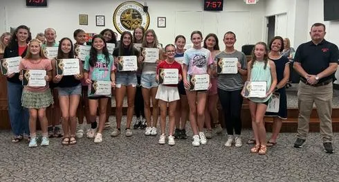 Bridgeport Middle School Girls Track Team Honored at Recent BOE Meeting for Mid-Mountain 10 Crown
