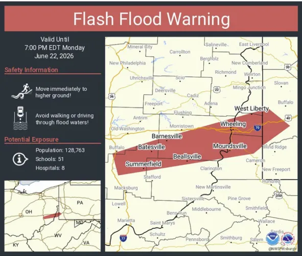 National Weather Service Issues Flash Flood Warning for Region Until 7 p.m.
