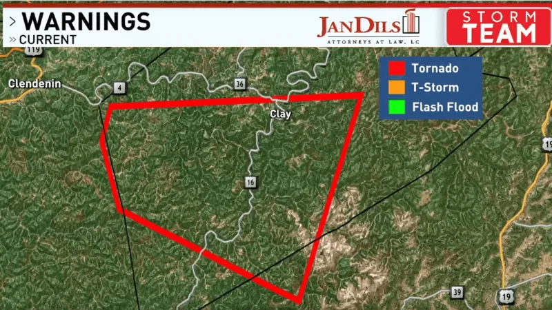 NWS issues tornado warning in Nicholas and Clay counties