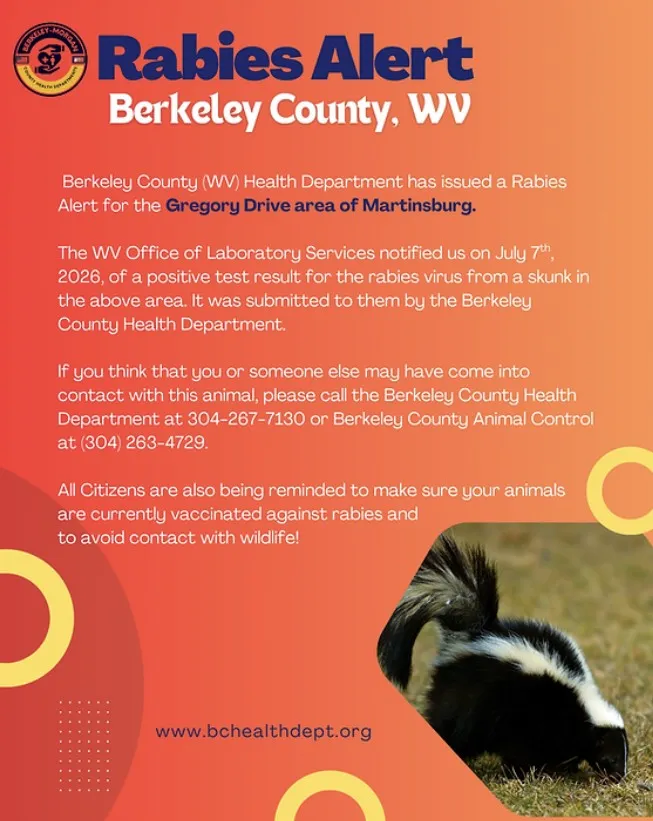 Rabid skunk found in Martinsburg; sixth rabies case reported this year in Berkeley County