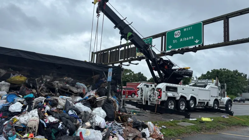 Crews on scene of overturned semi in South Charleston