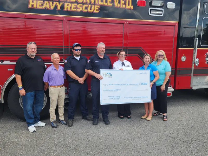 NextEra presents $30K grant to Bruceton Brandonville VFD for life-saving equipment