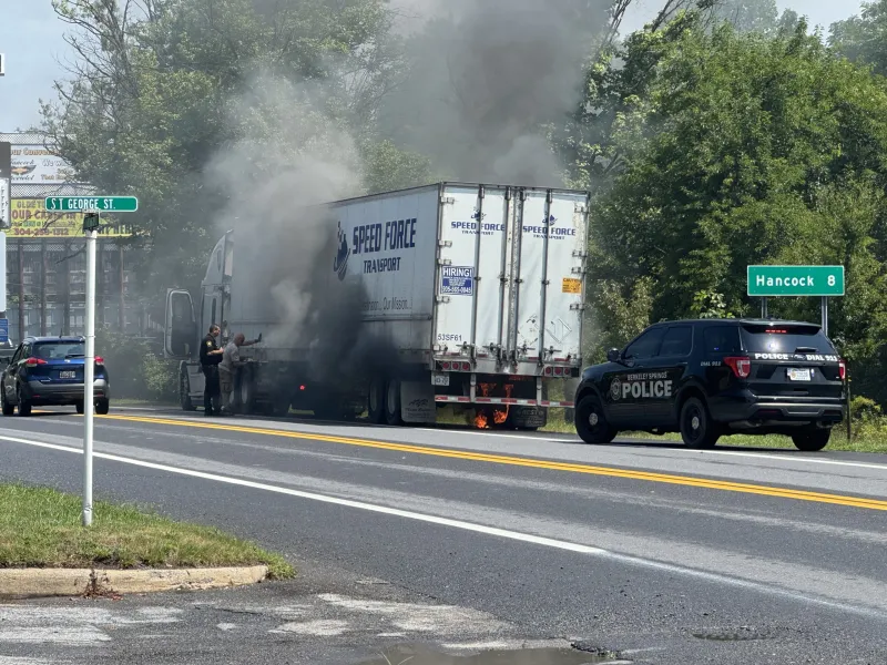 Tractor-trailer fire halts traffic