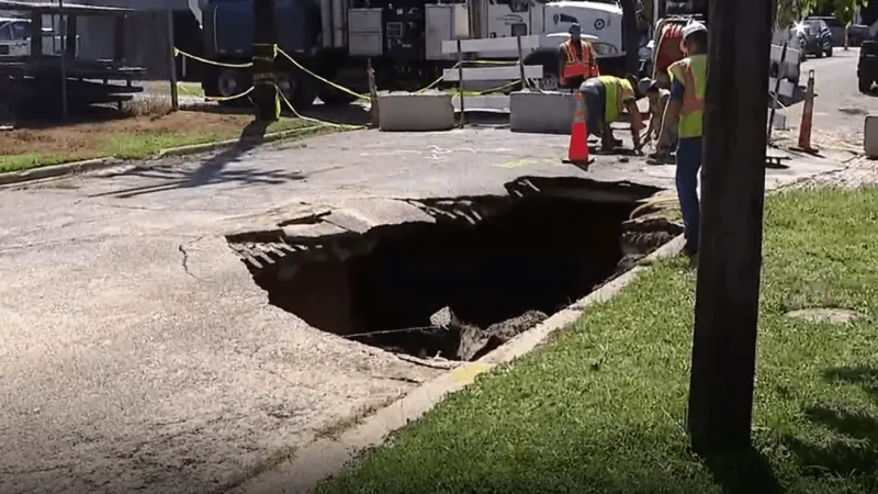 Crews on scene of large sinkhole in Huntington