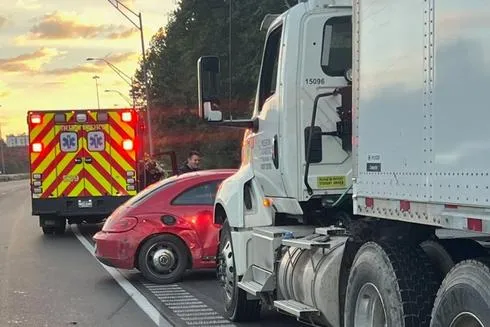 Car Drug Over 100 Yards after Collision with Tractor Trailer on I-79 in Bridgeport, but No Injuries Reported