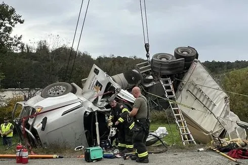 Tractor Trailer Wreck Sees Man Entrapped, Roadway Blocked as HealthNet Required to Make Transport