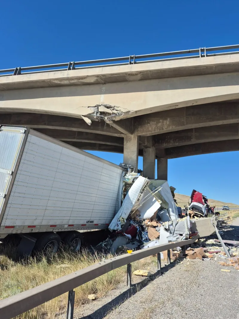 Truck Rams Bridge, I-80 Near Rawlins Wyoming