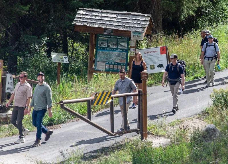 Vance and son hike scenic Forest Service trail in Jackson Hole