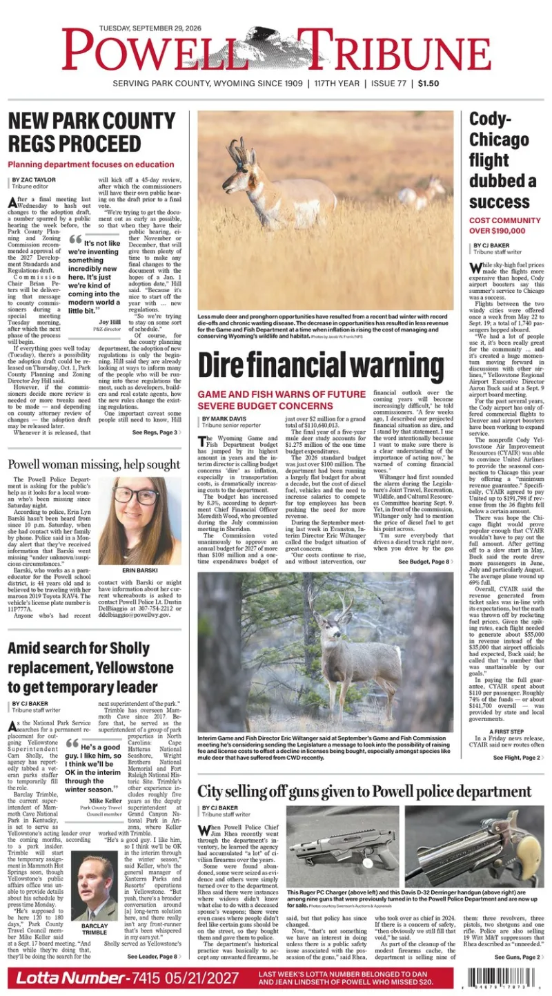 Powell Tribune September 29, 2026