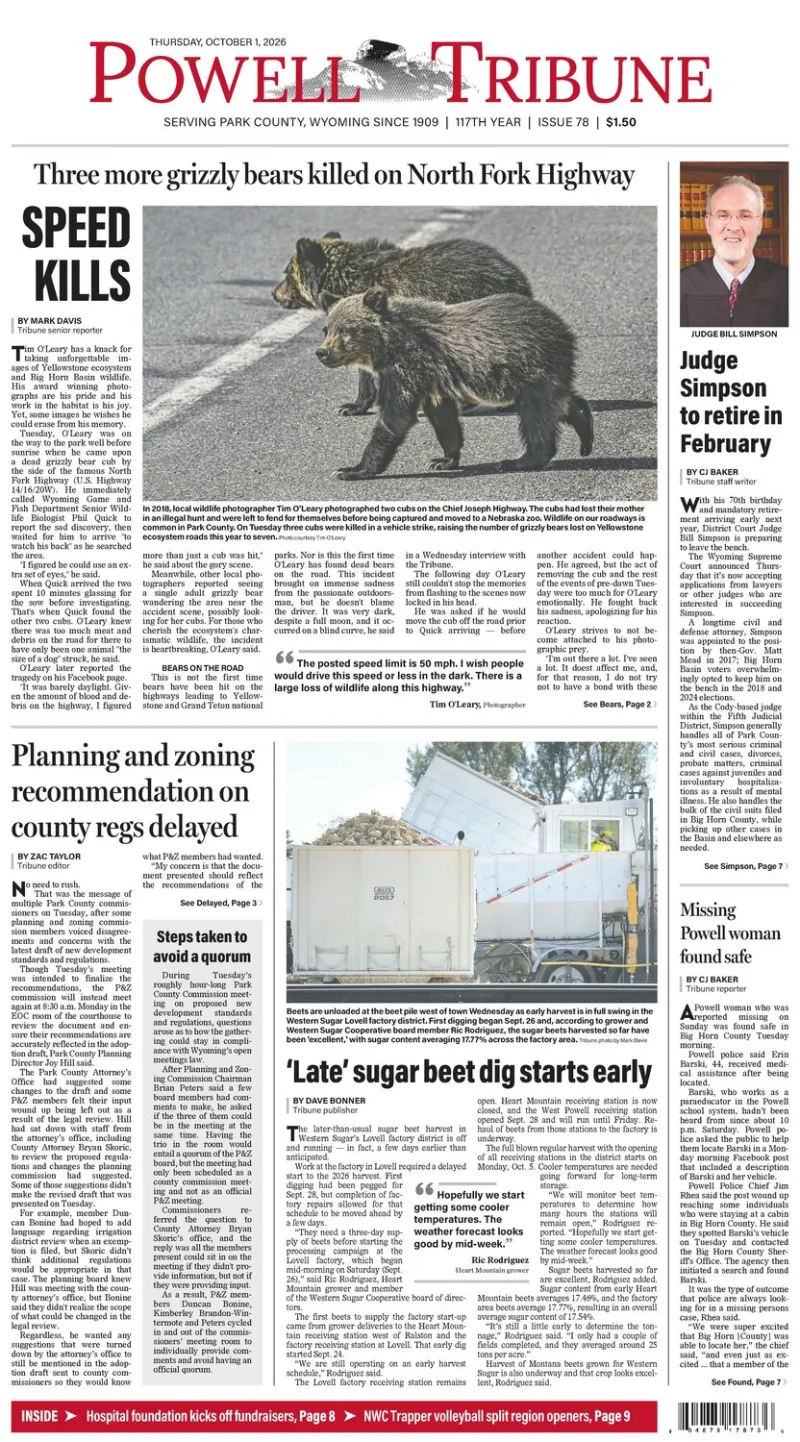 Powell Tribune October 1, 2026