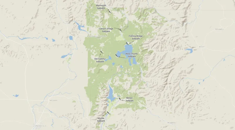 Baseball in a national park? We found 7 ball fields at Grand Teton and Yellowstone.