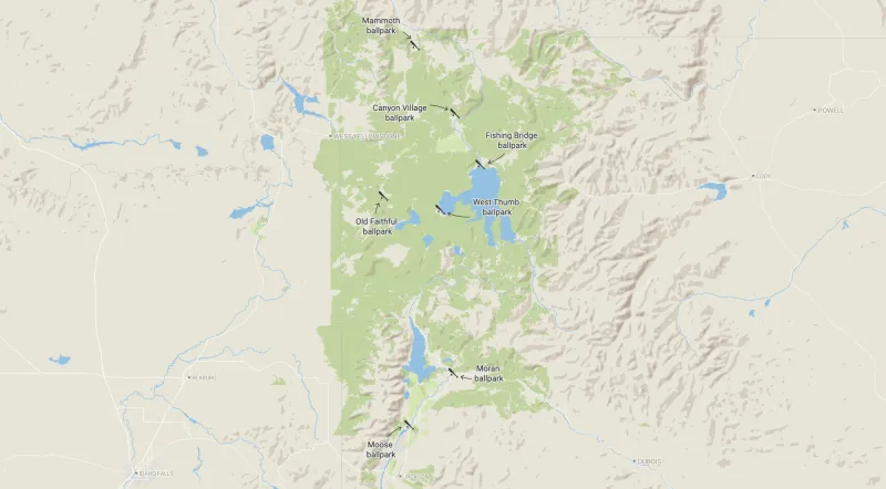 Baseball in a national park? We found 7 ball fields at Grand Teton and Yellowstone.