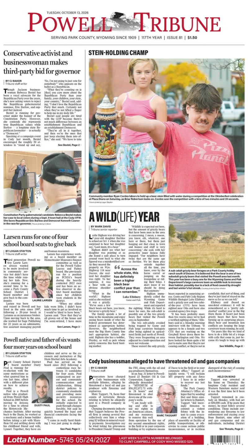 Powell Tribune October 13, 2026