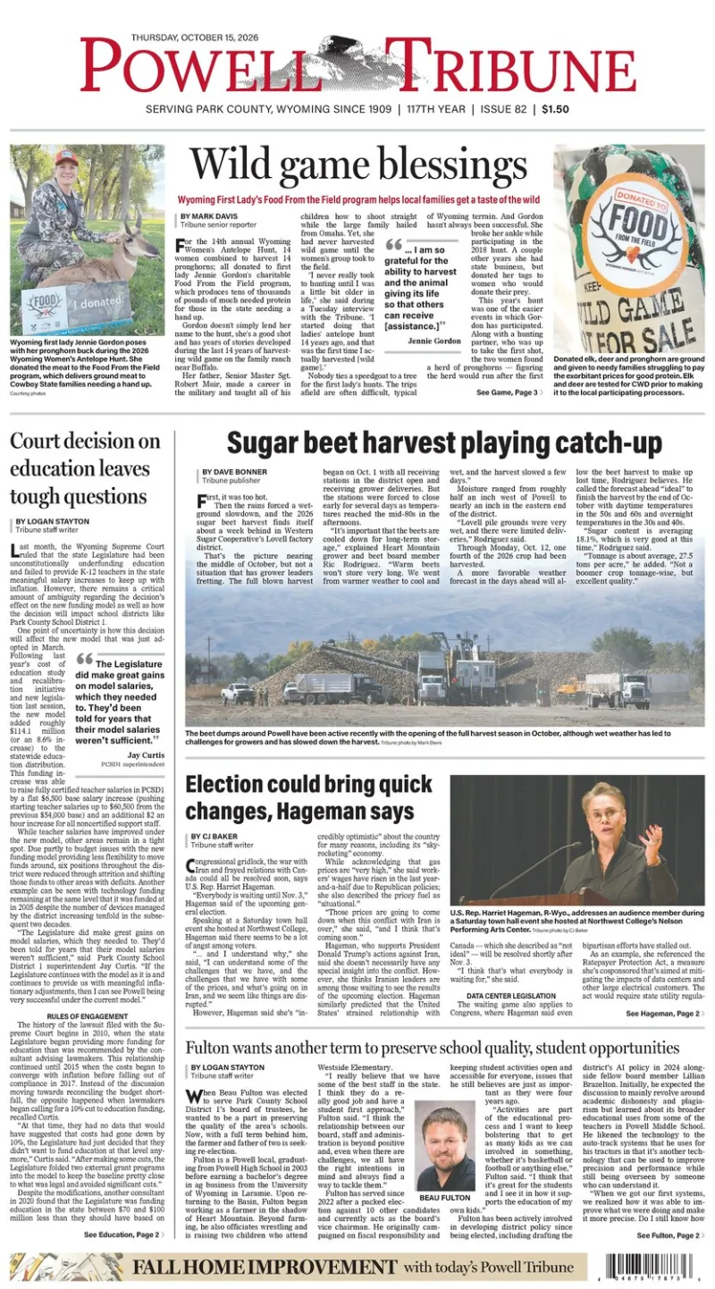 Powell Tribune October 15, 2026